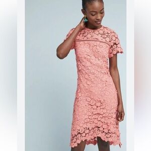 Shoshanna Dalia Short Sleeve Floral Lace Shift Dress in Coral Sz 6